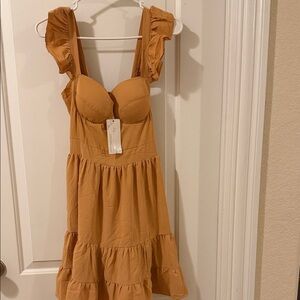 Chic Ruffled Tan Midi Dress